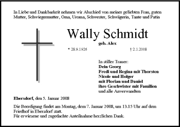 Anzeige von Wally Schmidt von MGO