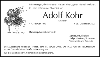 Anzeige von Adolf Kohr von MGO