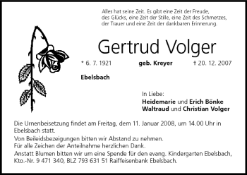 Anzeige von Gertrud Volger von MGO