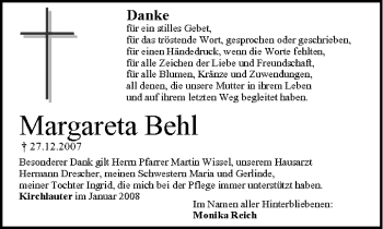 Anzeige von Margareta Behl von MGO