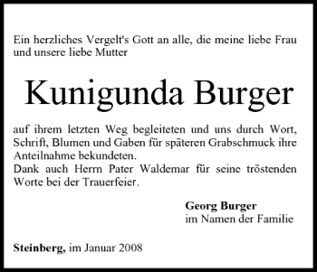 Anzeige von Kunigunda Burger von MGO
