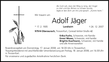 Anzeige von Adolf Jäger von MGO