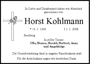 Anzeige von Horst Kohlmann von MGO