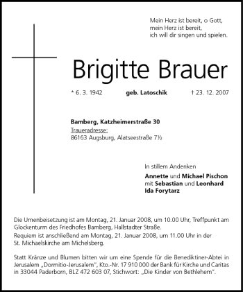 Anzeige von Brigitte Brauer von MGO
