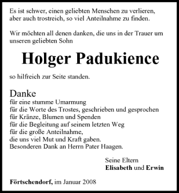 Anzeige von Holger Padukience von MGO