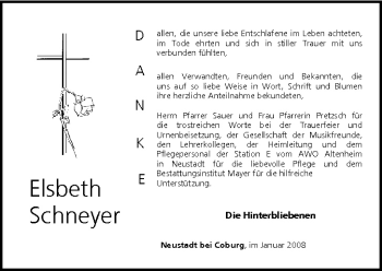 Anzeige von Elsbeth Schneyer von MGO