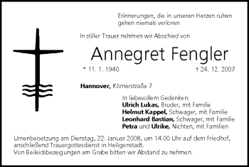 Anzeige von Annegret Fengler von MGO