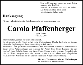 Anzeige von Carola Pfaffenberger von MGO