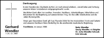 Anzeige von Gerhard Wendler von MGO