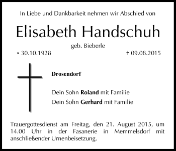 Anzeige von Elisabeth Handschuh von MGO