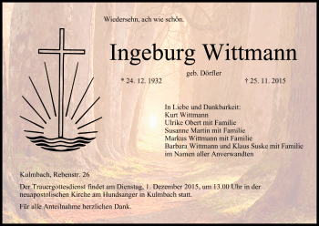 Anzeige von Ingeburg Wittmann von MGO