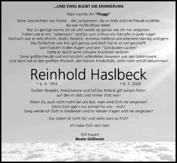 Anzeige von Reinhold Haslbeck von MGO