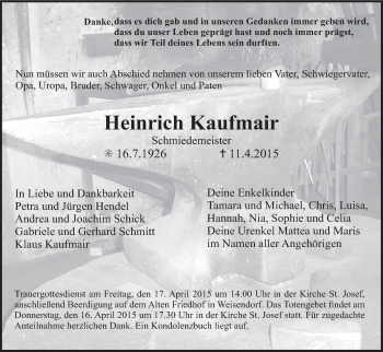 Anzeige von Heinrich Kaufmair von MGO