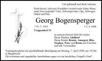 Anzeige von Georg Bogensperger von MGO