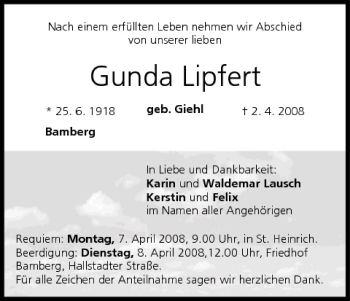Anzeige von Gunda Lipfert von MGO