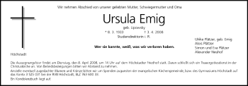 Anzeige von Ursula Emig von MGO