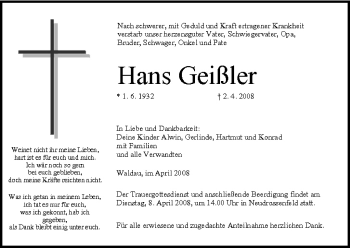 Anzeige von Hans Geißler von MGO