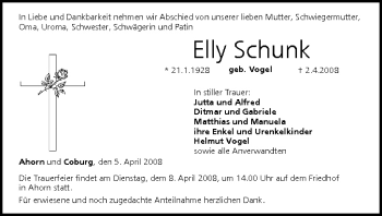 Anzeige von Elly Schunk von MGO