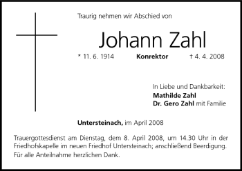 Anzeige von Johann Zahl von MGO
