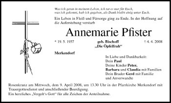 Anzeige von Annemarie Pfister von MGO