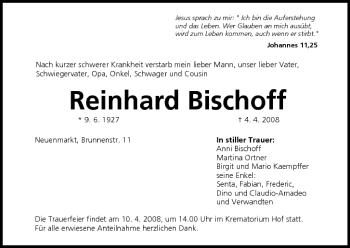 Anzeige von Reinhard Bischoff von MGO