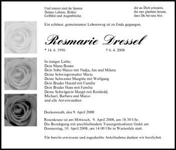 Anzeige von Rosemarie Dressel von MGO