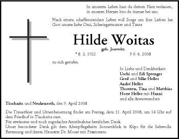 Anzeige von Hilde Woitas von MGO