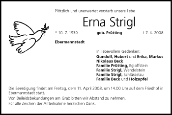Anzeige von Erna Strigl von MGO