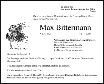 Anzeige von Max Bittermann von MGO
