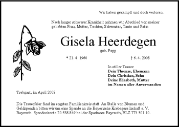 Anzeige von Gisela Heerdegen von MGO