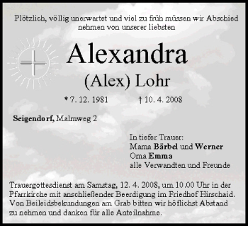 Anzeige von Alexandra Lohr von MGO