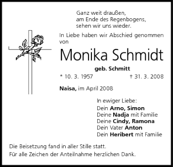 Anzeige von Monika Schmidt von MGO