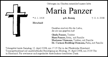 Anzeige von Maria Panzer von MGO