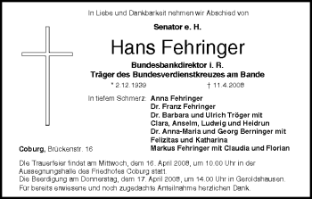 Anzeige von Hans Fehringer von MGO