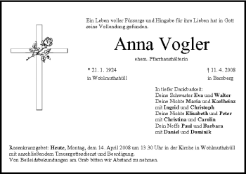 Anzeige von Anna Vogler von MGO
