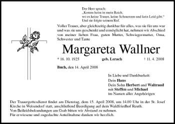 Anzeige von Margareta Wallner von MGO