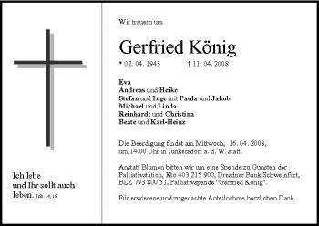 Anzeige von Gerfried König von MGO