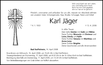 Anzeige von Karl Jäger von MGO
