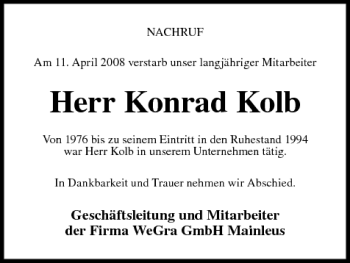 Anzeige von Konrad Kolb von MGO
