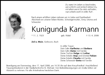 Anzeige von Kunigunda Karmann von MGO