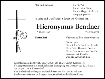 Anzeige von Hieronymus Bendner von MGO