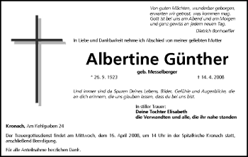 Anzeige von Albertine Günther von MGO