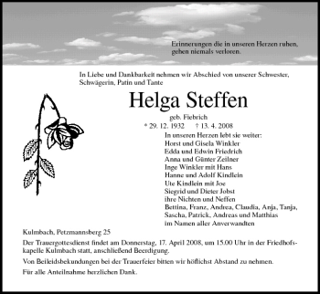 Anzeige von Helga Steffen von MGO