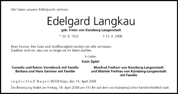 Anzeige von Edelgard Langkau von MGO
