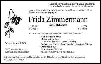 Anzeige von Frida Zimmermann von MGO