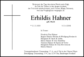 Anzeige von Erhildis Hahner von MGO