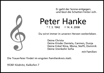 Anzeige von Peter Hanke von MGO