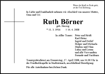 Anzeige von Ruth Börner von MGO