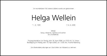 Anzeige von Helga Wellein von MGO