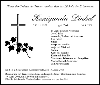 Anzeige von Kunigunda Dinkel von MGO
